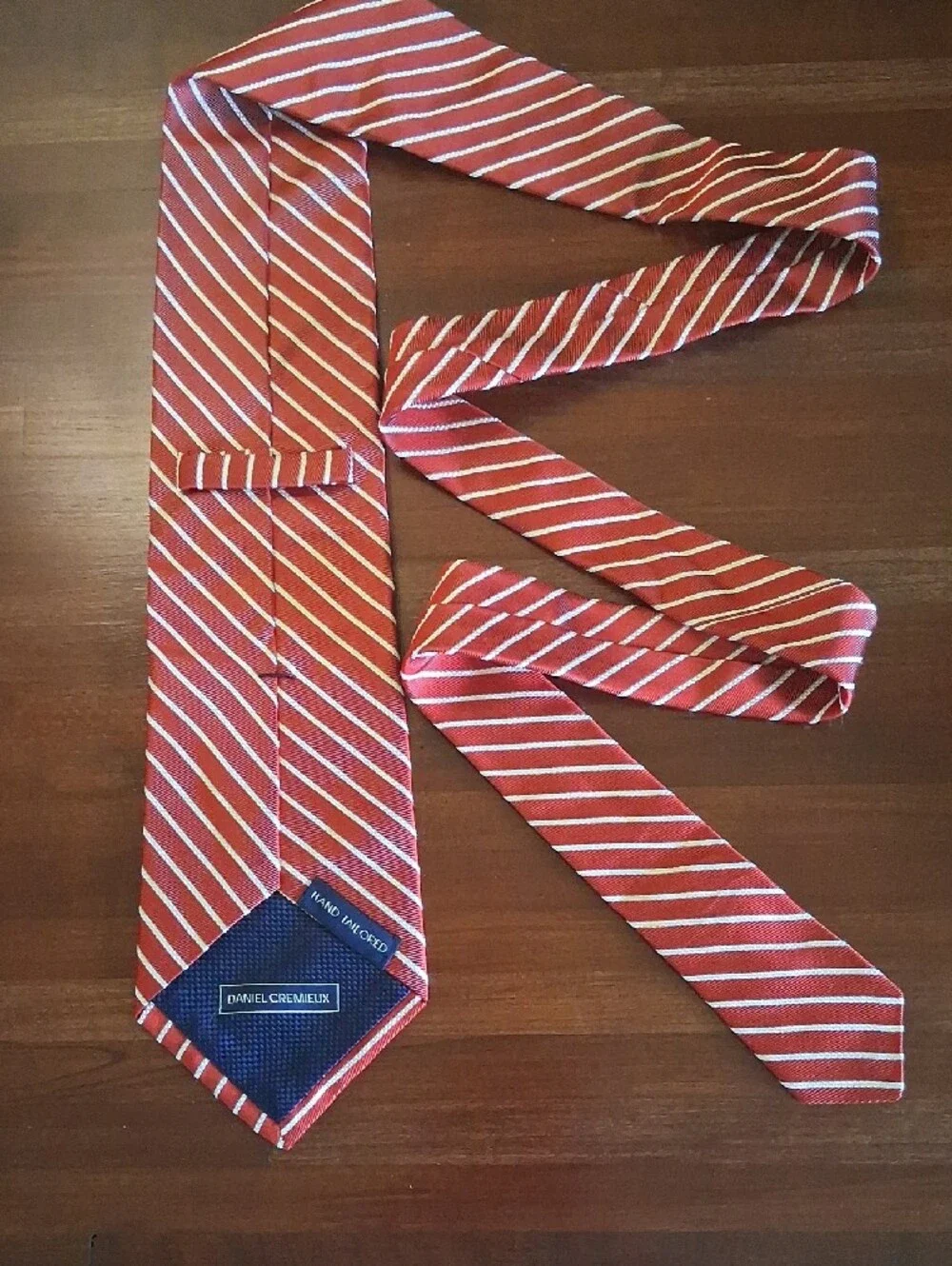 Daniel Cremieux Red White Silk Pinstripes Tie Hand Tailored 4